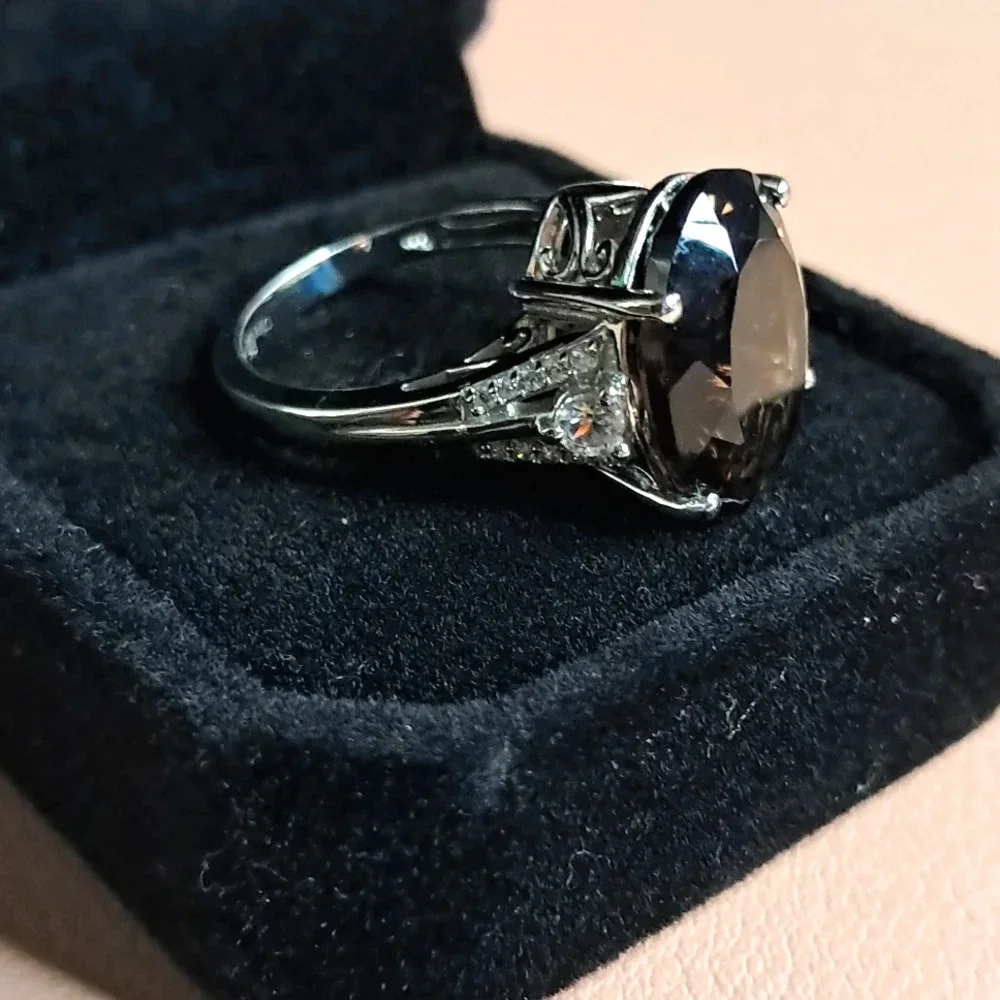Colombianite and Natural White Zircon Ring in 925 Sterling Silver